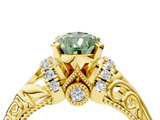 Yellow gold Fancy Green Pear  Solitaire Filigree Engagement Ring with Halo and Prong Setting_67