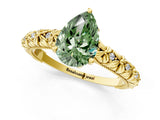 Yellow gold Fancy Green Pear  Solitaire Floral Milgrain Engagement Ring_32