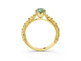Yellow gold Fancy Green Pear  Solitaire Floral Milgrain Engagement Ring_34