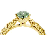 Yellow gold Fancy Green Pear  Solitaire Floral Milgrain Engagement Ring_35