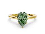Yellow gold Fancy Green Pear  Solitaire Heart Prong Engagement Ring with Tapered Band_55