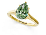 Yellow gold Fancy Green Pear  Solitaire Heart Prong Engagement Ring with Tapered Band_56