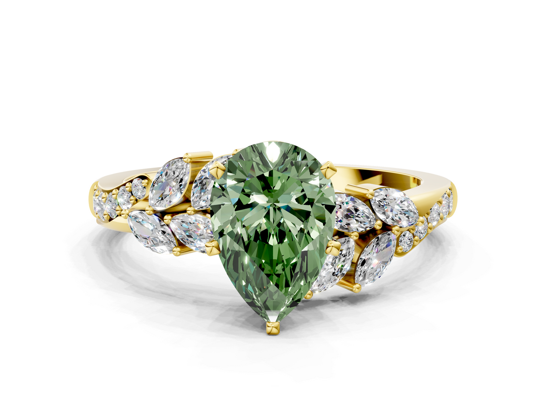 Yellow gold Fancy Green Pear  Solitaire Marquise Twist Band with Six-Prong Setting_81