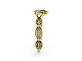 Yellow gold Fancy Green Pear  Solitaire Milgrain Diamond Engagement Ring with Bezel and Marquise Band_145