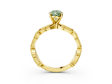 Yellow gold Fancy Green Pear  Solitaire Milgrain Diamond Engagement Ring with Bezel and Marquise Band_146