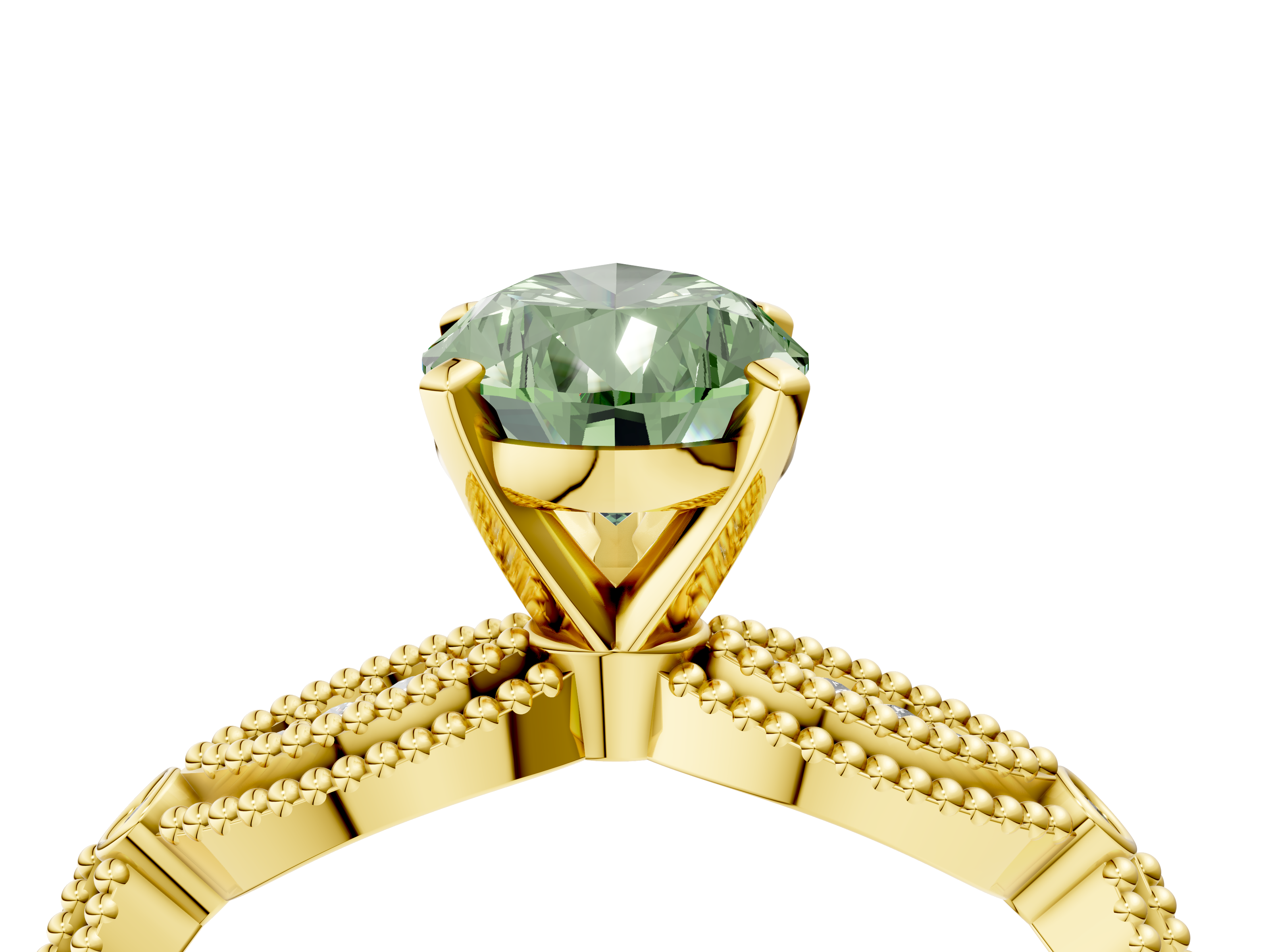 Yellow gold Fancy Green Pear  Solitaire Milgrain Diamond Engagement Ring with Bezel and Marquise Band_147