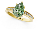 Yellow gold Fancy Green Pear  Solitaire Pavé Band Prong Setting Ring_21