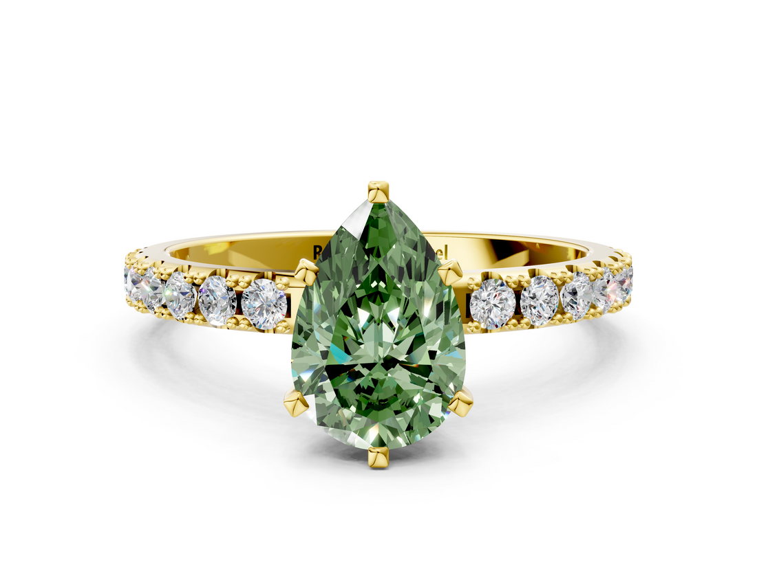 Yellow gold Fancy Green Pear  Solitaire Pavé Band with Four-Prong Setting_147