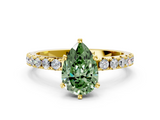 Yellow gold Fancy Green Pear  Solitaire Pavé Band with Four-Prong Setting_147