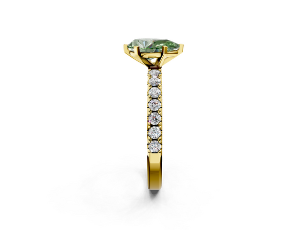 Yellow gold Fancy Green Pear Cut Diamond Solitaire Pavé Band with Four-Prong Setting
