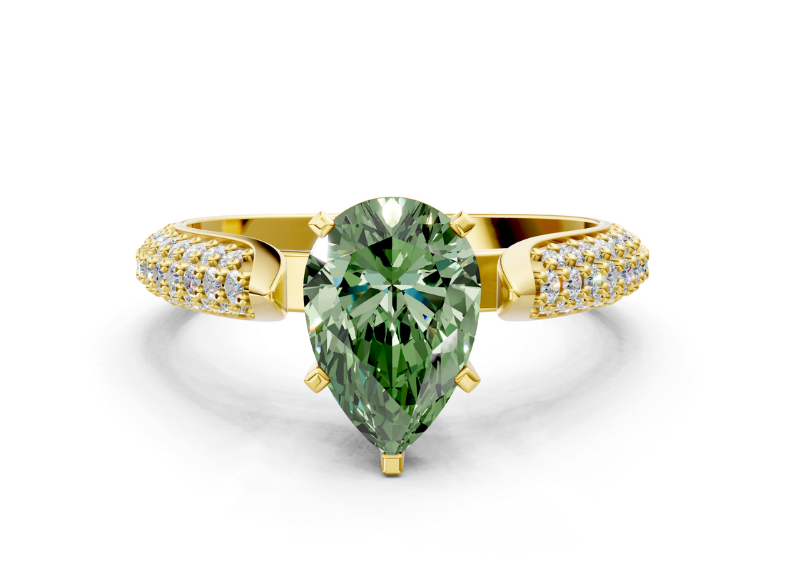 Yellow gold Fancy Green Pear  Solitaire Pavé Diamond Engagement Ring with Four-Prong Setting_115
