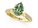 Yellow gold Fancy Green Pear  Solitaire Pavé Diamond Engagement Ring with Four-Prong Setting_116