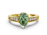 Yellow gold Fancy Green Pear  Solitaire Pavé Diamond Milgrain Engagement Ring with Four-Prong Setting_3