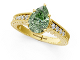 Yellow gold Fancy Green Pear  Solitaire Pavé Diamond Milgrain Engagement Ring with Four-Prong Setting_4