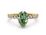 Yellow gold Fancy Green Pear  Solitaire Pave Diamond Engagement Ring with Four-Prong Setting_246