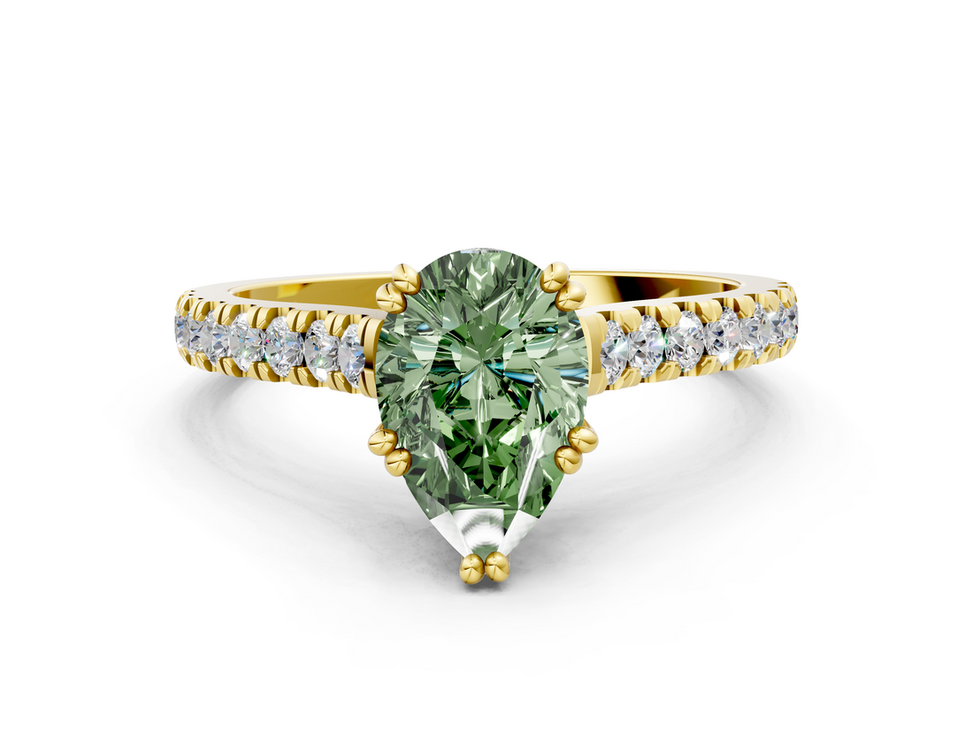 Yellow gold Fancy Green Pear  Solitaire Pave Diamond Engagement Ring with Prong Setting_20