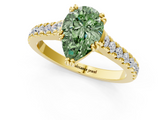 Yellow gold Fancy Green Pear  Solitaire Pave Diamond Engagement Ring with Prong Setting_21