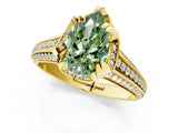 Yellow gold Fancy Green Pear  Solitaire Pave Split Shank Ring with Four-Prong Setting_157