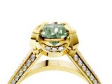 Yellow gold Fancy Green Pear  Solitaire Pave Split Shank Ring with Four-Prong Setting_160