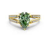 Yellow gold Fancy Green Pear  Solitaire Split Shank Pavé Diamond Engagement Ring_385