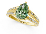 Yellow gold Fancy Green Pear  Solitaire Split Shank Pavé Diamond Engagement Ring_386