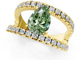 Yellow gold Fancy Green Pear  Solitaire Split Shank Pave Diamond Ring_50