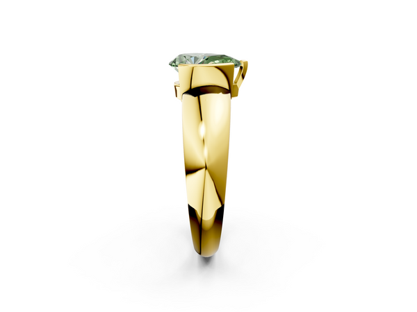 Yellow gold Fancy Green Pear  Solitaire Tension Set Diamond Ring with Wide Band