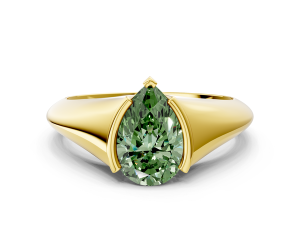 Yellow gold Fancy Green Pear  Solitaire Tension Set Diamond Ring