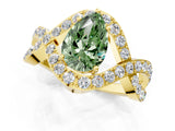 Yellow gold Fancy Green Pear  Solitaire Twist Band Pavé Diamond Engagement Ring_56
