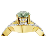 Yellow gold Fancy Green Pear  Solitaire Twist Band Pavé Diamond Engagement Ring_59