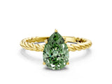 Yellow gold Fancy Green Pear  Solitaire Twist Band Ring with Four-Prong Setting_68