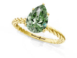 Yellow gold Fancy Green Pear  Solitaire Twist Band Ring with Four-Prong Setting_69