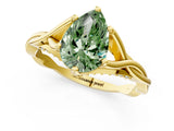 Yellow gold Fancy Green Pear  Solitaire Twist Band Six-Prong Setting 1