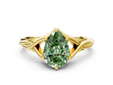 Yellow gold Fancy Green Pear  Solitaire Twist Band Six-Prong Setting