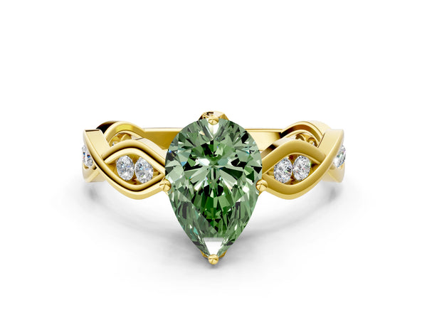 Yellow Gold Pear-Shaped Accented Twist Engagement Ring Setting for Fancy Green Center