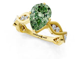 Yellow gold Fancy Green Pear  Solitaire Twist Band with Leaf Prong Setting 2