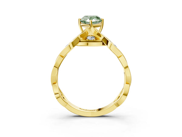 Yellow Gold Pear-Shaped Accented Twist Engagement Ring Setting for Fancy Green Center