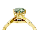 Yellow gold Fancy Green Pear  Solitaire Twist Band with Leaf Prong Setting 5