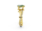 Yellow gold Fancy Green Pear  Solitaire Twist Band with Pavé Accents and Four-Prong Setting_23