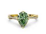 Yellow gold Fancy Green Pear  Solitaire Twist Band with Pavé Diamonds and Four-Prong Setting_67
