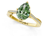 Yellow gold Fancy Green Pear  Solitaire Twist Band with Pavé Diamonds and Four-Prong Setting_68