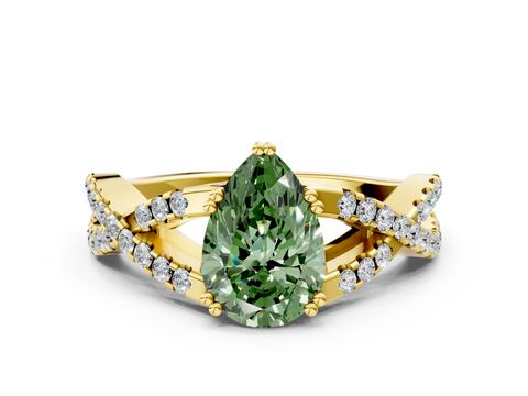 Yellow gold Fancy Green Pear  Solitaire Twist Band with Pavé Setting and Four-Prong Setting_31