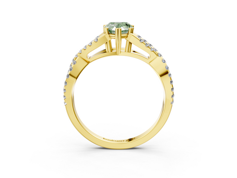 Yellow gold Fancy Green Pear  Solitaire Twist Band with Pavé Setting and Four-Prong Setting_34