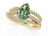 Yellow gold Fancy Green Pear  Solitaire Twist Band with Pavé Setting and Four-Prong Setting_95