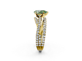 Yellow gold Fancy Green Pear  Solitaire Twist Band with Pavé Setting and Four-Prong Setting_96