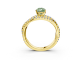 Yellow gold Fancy Green Pear  Solitaire Twist Band with Pavé Setting and Four-Prong Setting_97