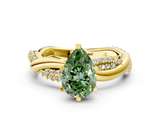 Yellow gold Fancy Green Pear  Solitaire Twist Band with Pave Prong Setting_59