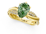 Yellow gold Fancy Green Pear  Solitaire Twist Band with Pave Prong Setting_60