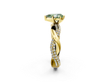 Yellow gold Fancy Green Pear  Solitaire Twist Band with Pave Prong Setting_61