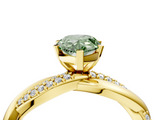 Yellow gold Fancy Green Pear  Solitaire Twist Band with Pave Prong Setting_63